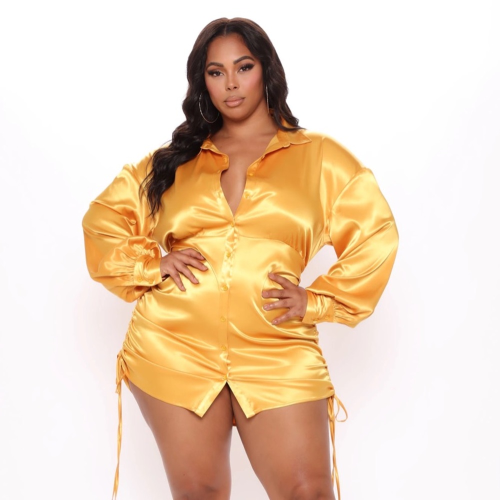 When's Happy Hour Mini Shirt Dress - Mustard